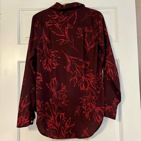 a new day Red Button Up Floral Shirt Size Small - Picture 2 of 11